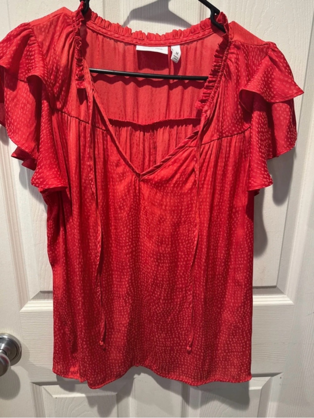 Red Ruffle-Sleeve Tie-Front Women's Blouse
